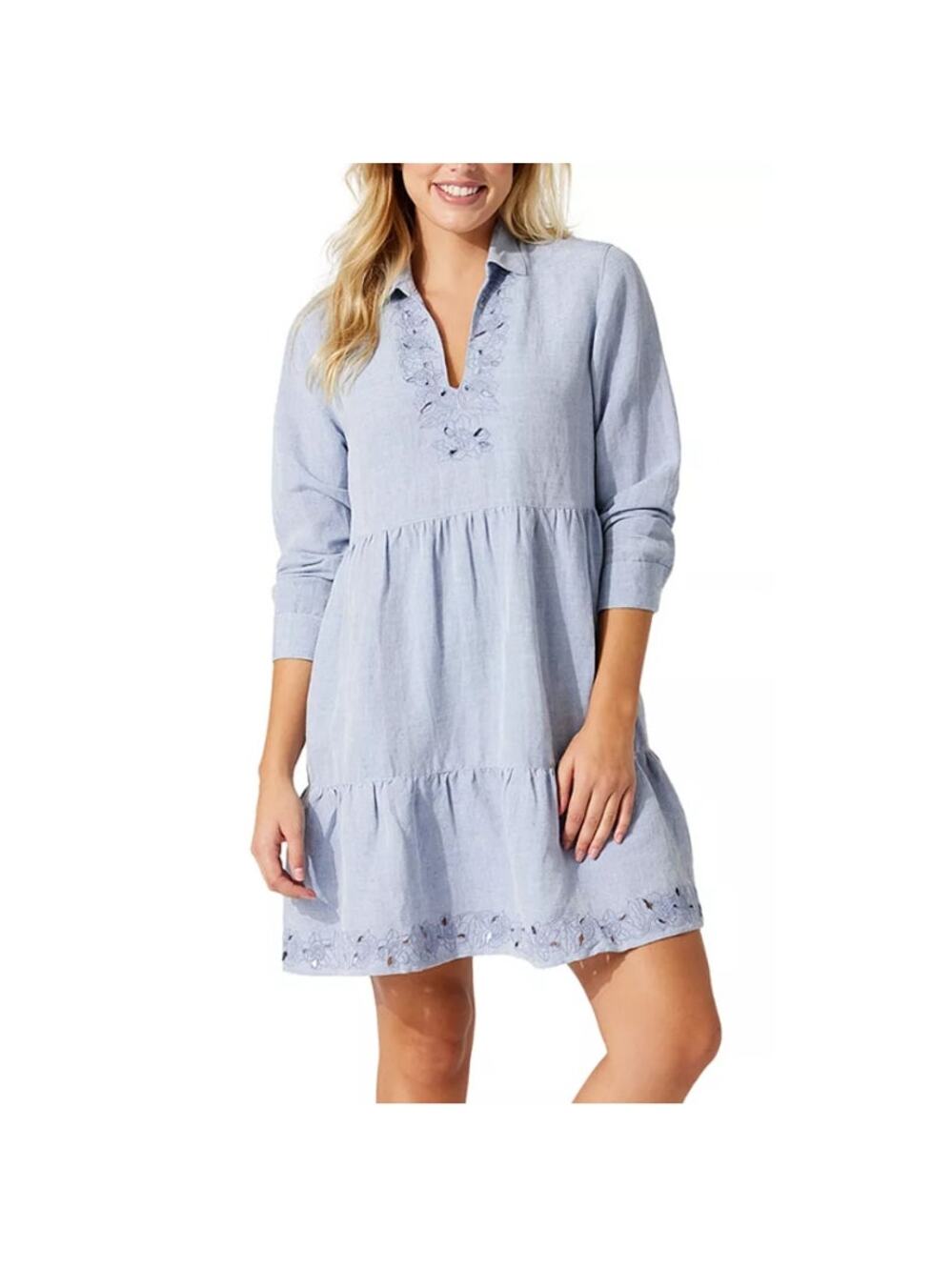 TOMMY BAHAMA WMNS MEDIUM ST LUCIA EMBROIDERED SWIM COVER UP LINEN BLEND BLUE NEW